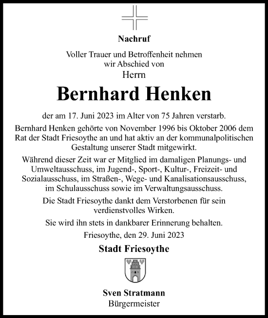 Anzeige von Bernhard Henken von OM-Medien