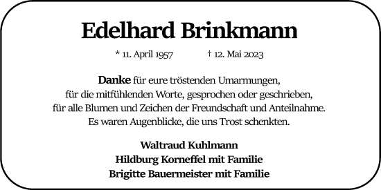 Anzeige von Edelhard Brinkmann von OM-Medien