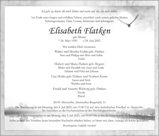 Anzeige von Elisabeth Flatken von OM-Medien