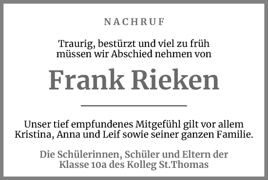 Anzeige von Frank Rieken von OM-Medien