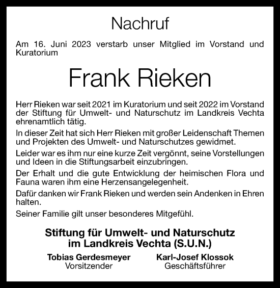 Anzeige von Frank Rieken von OM-Medien