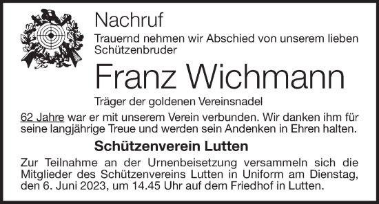 Anzeige von Franz Wichmann von OM-Medien