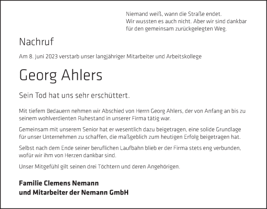 Anzeige von Georg Ahlers von OM-Medien