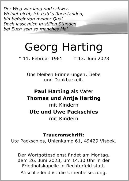 Anzeige von Georg Harting von OM-Medien