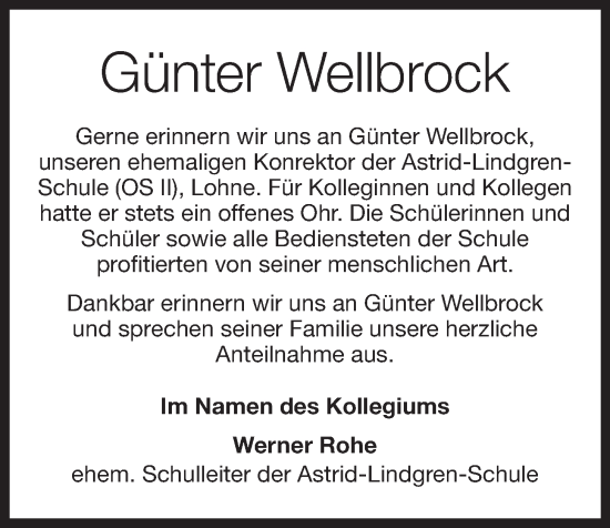 Anzeige von Günter Wellbrock von OM-Medien