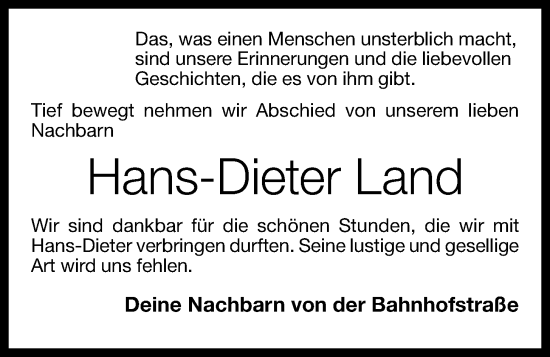 Anzeige von Hans-Dieter Land von OM-Medien