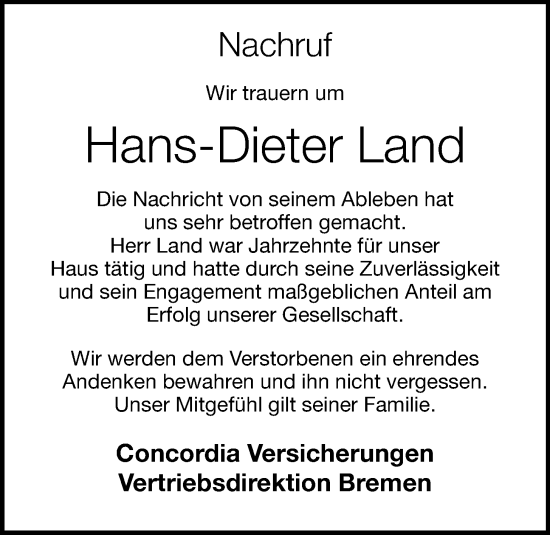 Anzeige von Hans-Dieter Land von OM-Medien