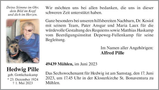 Anzeige von Hedwig Pille von OM-Medien