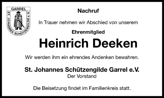 Anzeige von Heinrich Deeken von OM-Medien