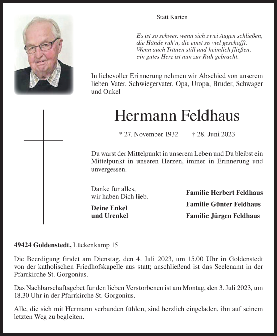 Anzeige von Hermann Feldhaus von OM-Medien