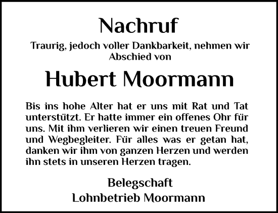 Anzeige von Hubert Moormann von OM-Medien