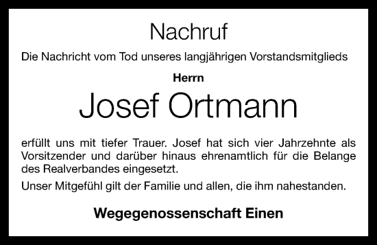 Anzeige von Josef Ortmann von OM-Medien