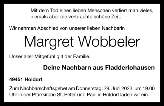 Anzeige von Margret Wobbeler von OM-Medien