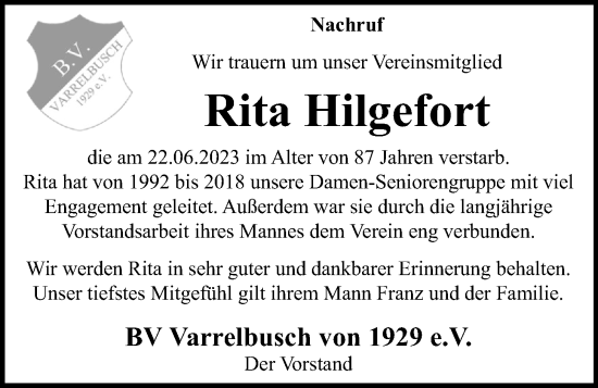 Anzeige von Rita Hilgefort von OM-Medien