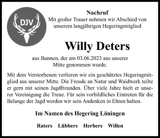 Anzeige von Willy Deters von OM-Medien