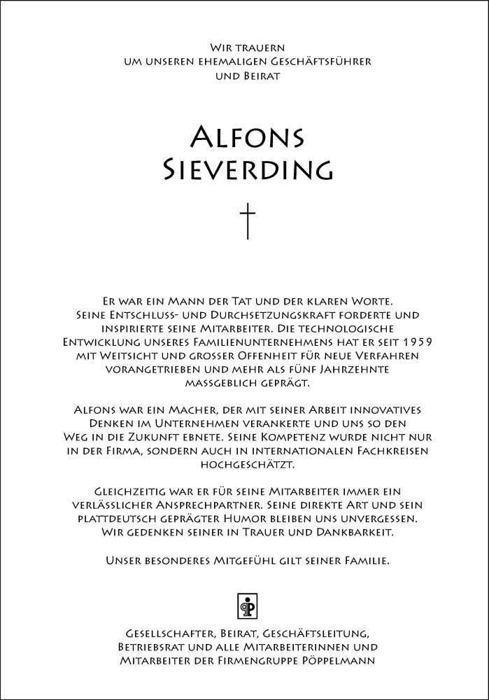  Traueranzeige für Alfons Sieverding vom 14.07.2023 aus OM-Medien