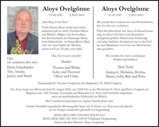 Anzeige von Aloys Ovelgönne von OM-Medien