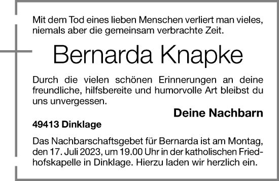 Anzeige von Bernarda Knapke von OM-Medien