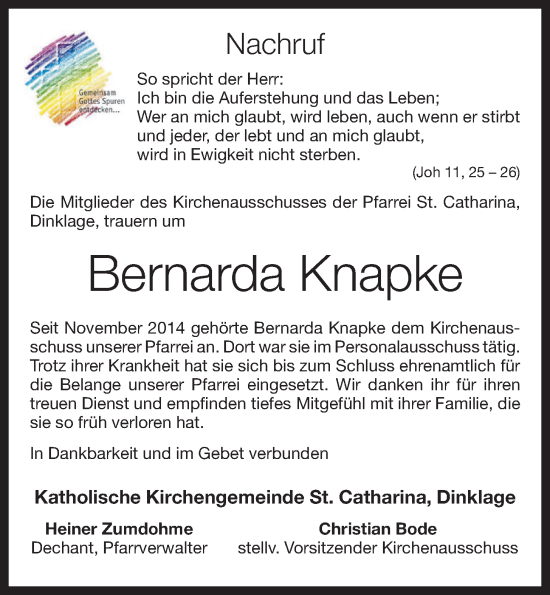 Anzeige von Bernarda Knapke von OM-Medien