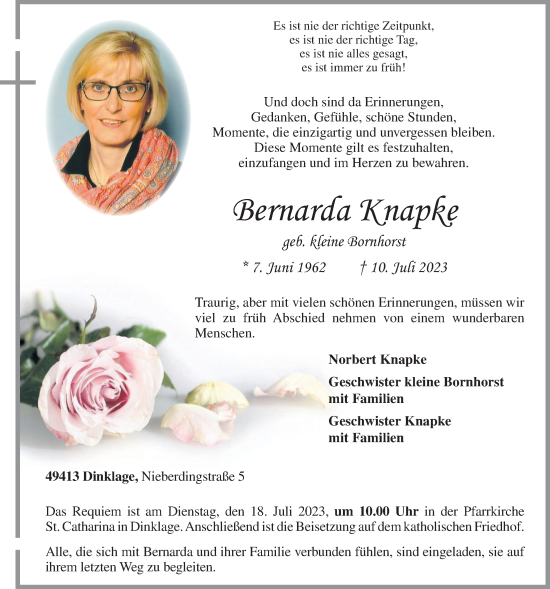 Anzeige von Bernarda Knapke von OM-Medien