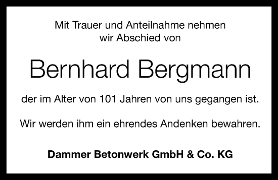 Anzeige von Bernhard Bergmann von OM-Medien