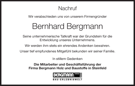 Anzeige von Bernhard Bergmann von OM-Medien