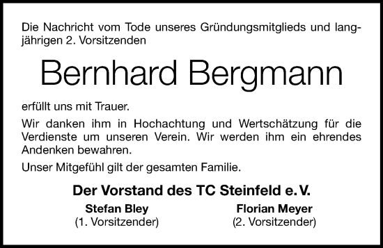 Anzeige von Bernhard Bergmann von OM-Medien