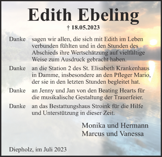 Anzeige von Edith Ebeling von OM-Medien