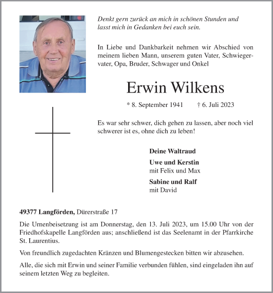 Anzeige von Erwin Wilkens von OM-Medien