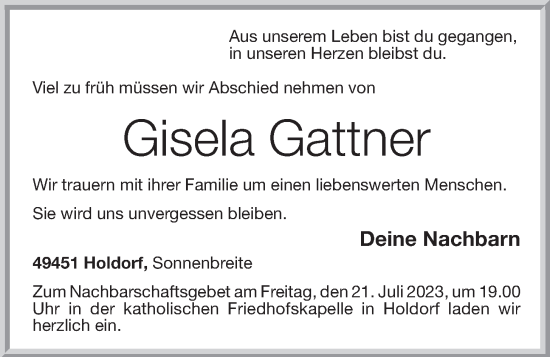 Anzeige von Gisela Gattner von OM-Medien