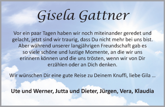 Anzeige von Gisela Gattner von OM-Medien