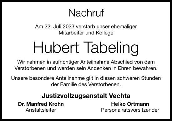 Anzeige von Hubert Tabeling von OM-Medien