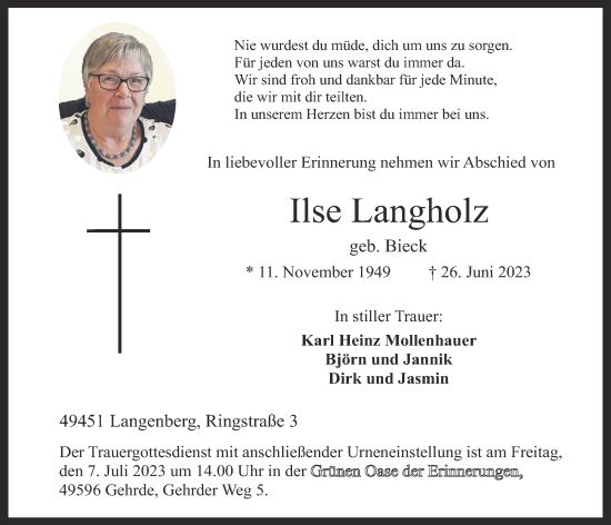 Anzeige von Ilse Langholz von OM-Medien