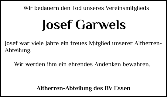 Anzeige von Josef Garwels von OM-Medien