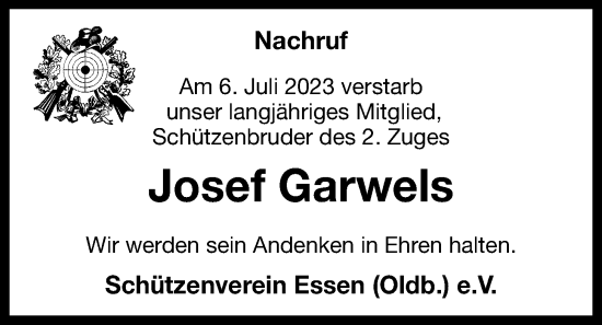 Anzeige von Josef Garwels von OM-Medien