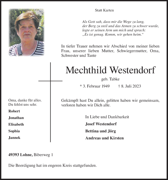 Anzeige von Mechthild Westendorf von OM-Medien