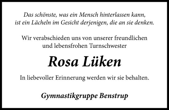 Anzeige von Rosa Lüken von OM-Medien