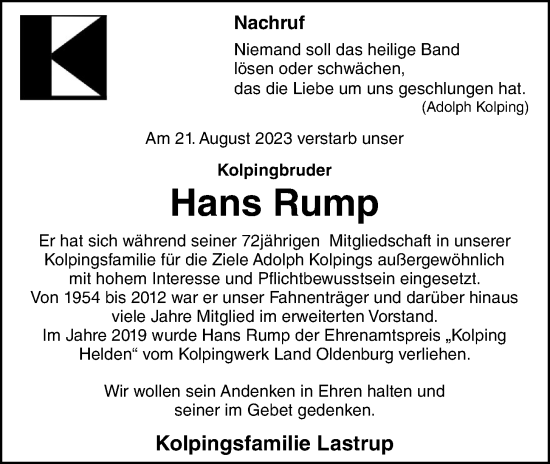 Anzeige von Hans Rump von OM-Medien