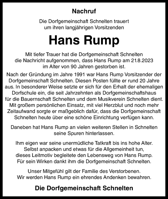 Anzeige von Hans Rump von OM-Medien