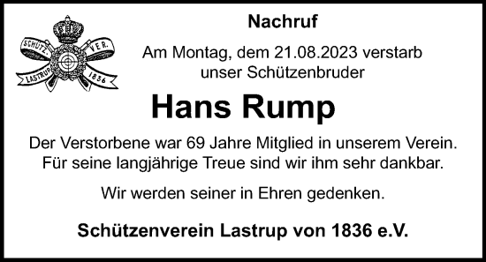 Anzeige von Hans Rump von OM-Medien