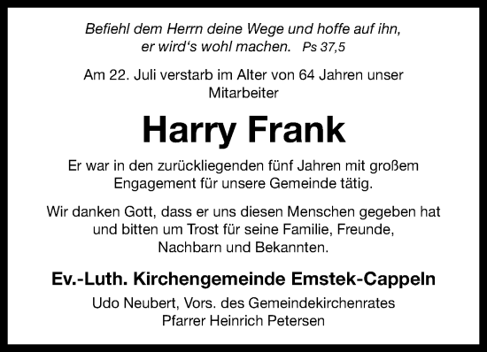 Anzeige von Harry Frank von OM-Medien