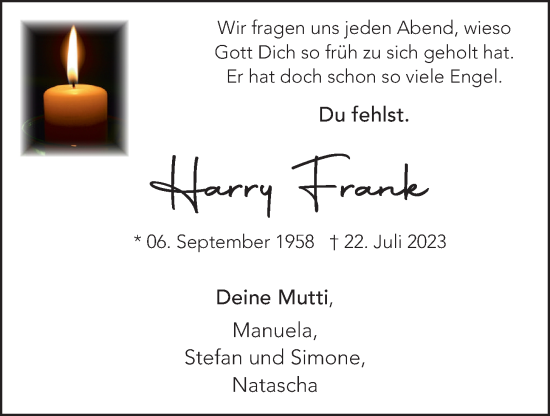 Anzeige von Harry Frank von OM-Medien