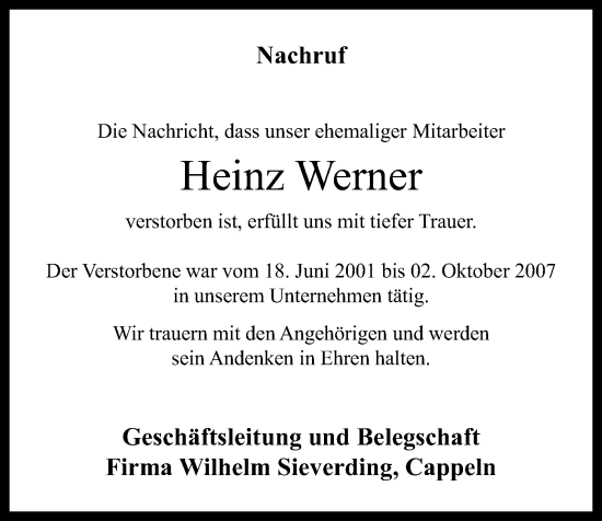 Anzeige von Heinz Werner von OM-Medien