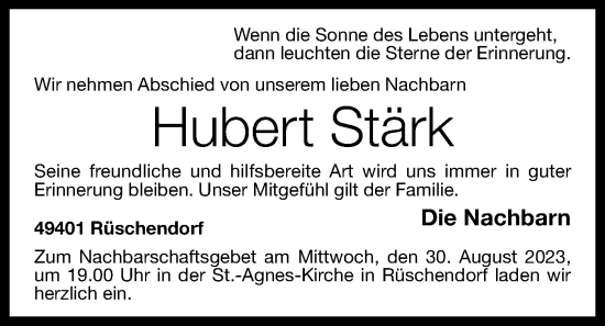 Anzeige von Hubert Stärk von OM-Medien