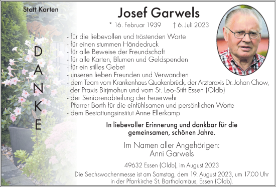 Anzeige von Josef Garwels von OM-Medien