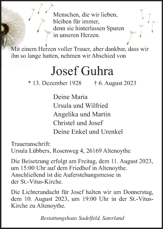 Anzeige von Josef Guhra von OM-Medien