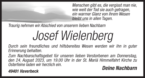 Anzeige von Josef Wielenberg von OM-Medien