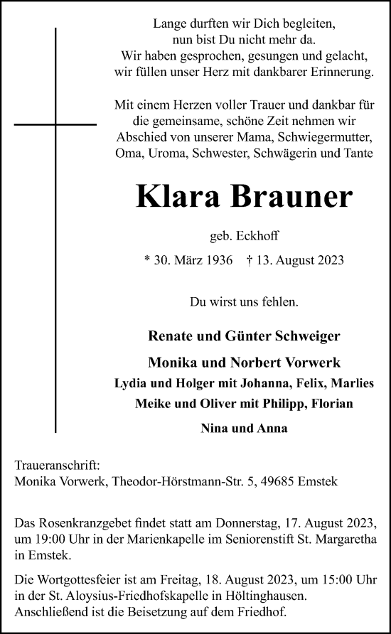 Anzeige von Klara Brauner von OM-Medien