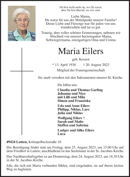 Anzeige von Maria Eilers von OM-Medien