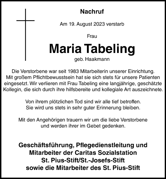 Anzeige von Maria Tabeling von OM-Medien